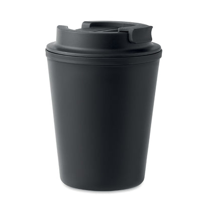Vaso de plástico negro con tapadera