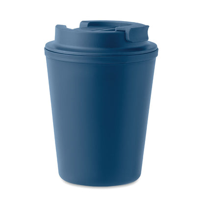 Vaso de plástico azul con tapadera