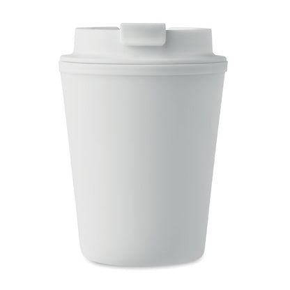 Vaso con tapadera antifugas blanco de plástico