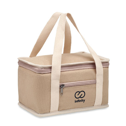 Nevera portátil de algodón personalizada con logo en el bolsillo exterior