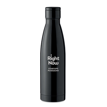 Botella de acero negro con termómetro y logo impreso