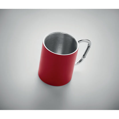 Taza con asa de mosquetón de metal roja
