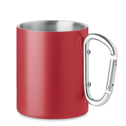 Taza roja de acero inox con asa mosquetón