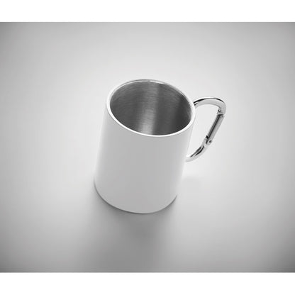 Taza de acero inox blanca con asa mosquetón
