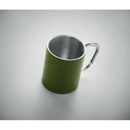 Taza verde militar de metal con asa mosqueton