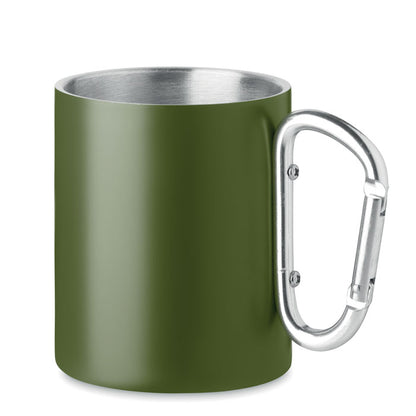 Mug de acero inoxidable color verde militar con asa mosquetón