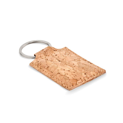 Llavero de corcho rectangular con anilla de acero