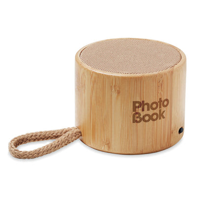 Altavoz inalámbrico de madera de bambú con logo impreso