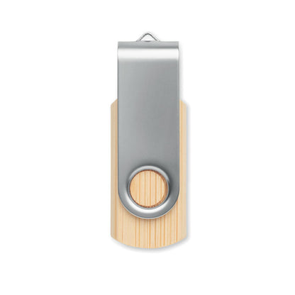 USB de bambú abierto con conector visible