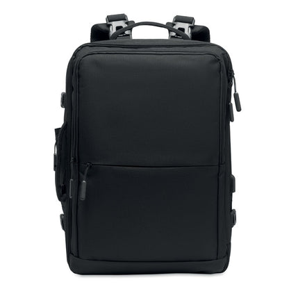 Mochila de negocios grande negra con varios compartimentos y bolsillo frontal con cierre cremallera