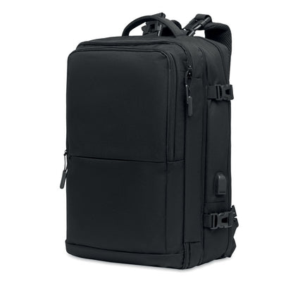 Mochila para portátil o viaje negra con cargador USB en el lateral