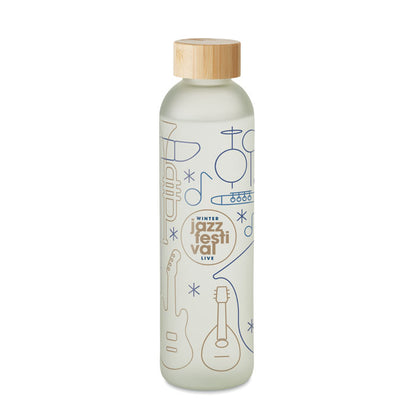 Botella vidrio esmerilado con tapa de madera impreso