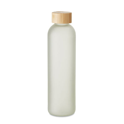 Botella vidrio esmerilado con tapa de madera