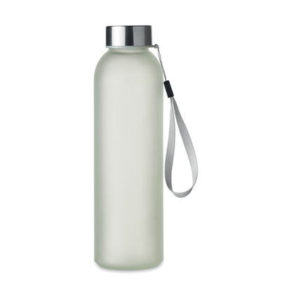 Botella vidrio blanca con tapa de acero y asa