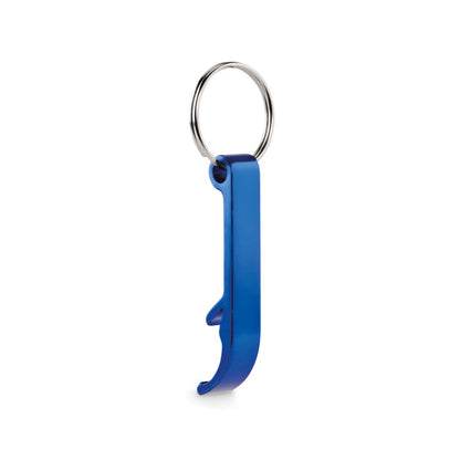 Abridor de aluminio azul con llavero