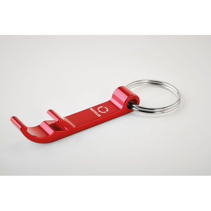 Abridor de botellas de aluminio con llavero rojo