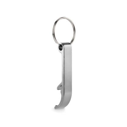 Abridor de aluminio plateado con llavero