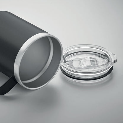 Taza negra de acero inoxidable con tapadera transparente