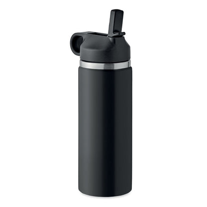 Botella negra de acero con pajita
