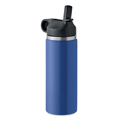 Botella azul de acero con pajita