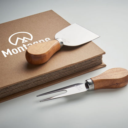 Set de accesorios para queso personalizado en estuche con logotipo