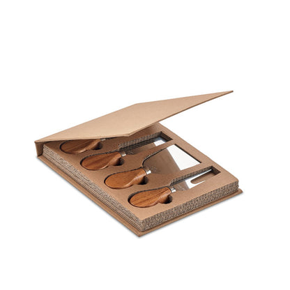 4 cuchillos para queso en estuche de cartón