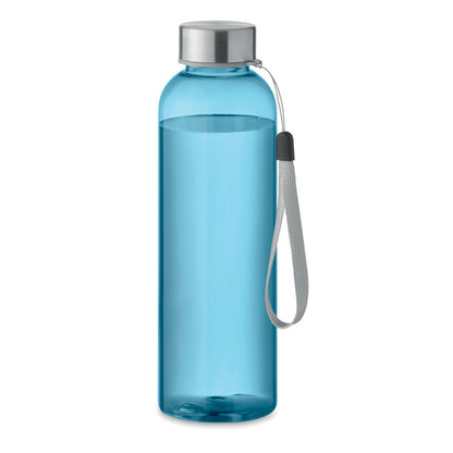 Botella azul con tapa de acero y   asa 