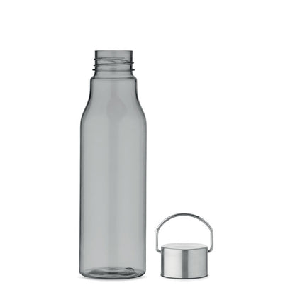 Botella de RPET gris con tapa de metal y asa