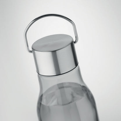 Botella de RPET gris impresa con tapa de metal y asa