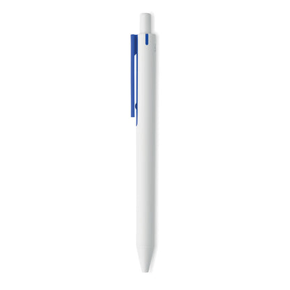Bolígrafo blanco de plástico con clip azul