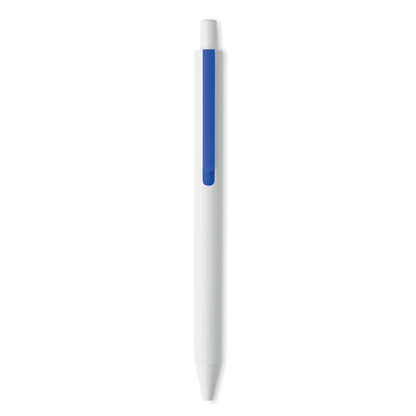 Vista frontal de bolígrafo blanco con clip azul
