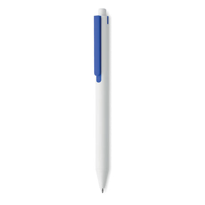 Bolígrafo de plástico blanco con clip azul