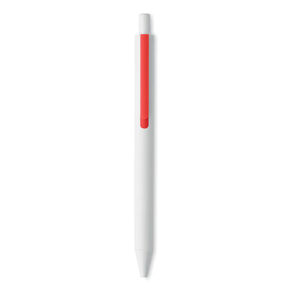 Vista frontal de bolígrafo blanco con clip rojo