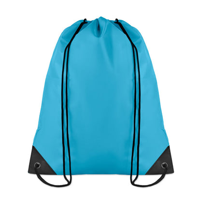 Mochila azul con cierre de cordones