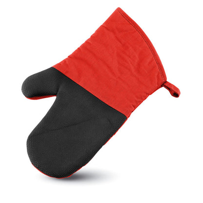 Manopla de tela roja y goma negra