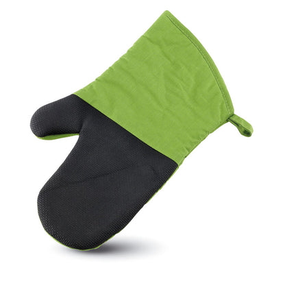 Manopla de tela verde y goma negra