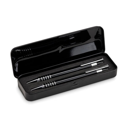 Caja con set de bolígrafo y portaminas negro