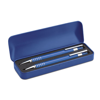 Juego de boligrafo y portaminas en caja azul