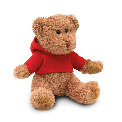 Peluche marrón de oso con suadera roja personalizada