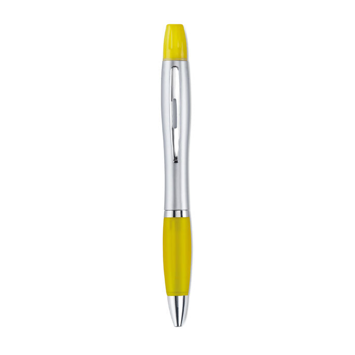 Bolígrafo con marcador amarillo flúor