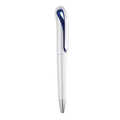 Bolígrafo blanco de plástico con detalle azul
