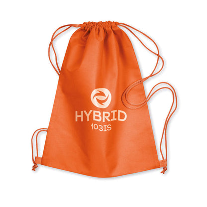 Bolsa con cierre de cuerdas de non woven naranja personalizada con logotipo