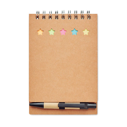 Libreta con espiral  negra, estrellas y boli