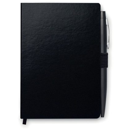 Libreta tapa rígida negra con boli