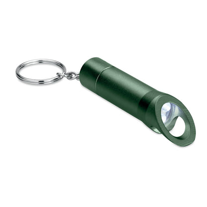 Llavero linterna verde con abridor