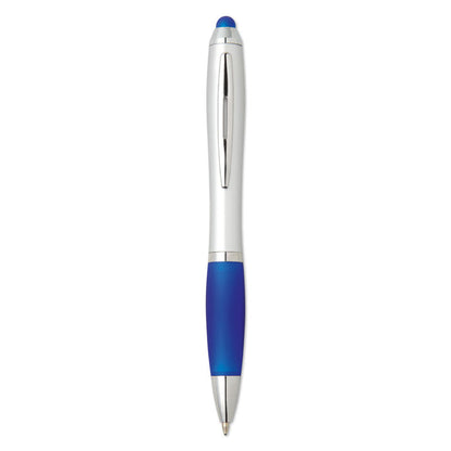 Bolígrafo gris de plástico con puntero azul