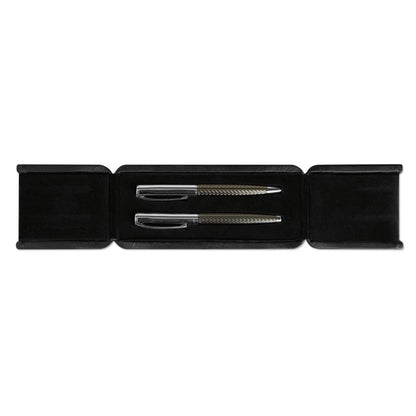 Set de bolígrafo giratorio y roller con textura de espiga en estuche negro