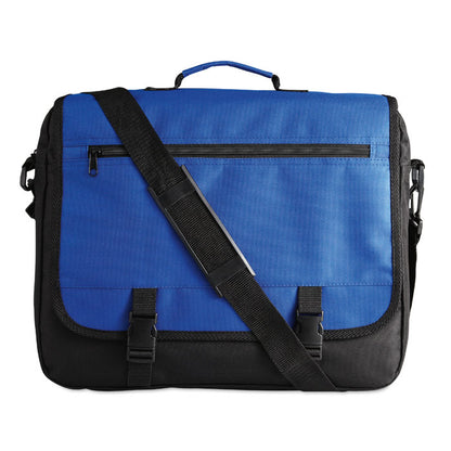 Porta documentos azul y negro con asa bandolera