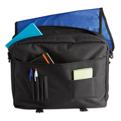 Porta documentos azul y negro con asa bandolera