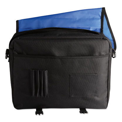 Porta documentos azul y negro con asa bandolera